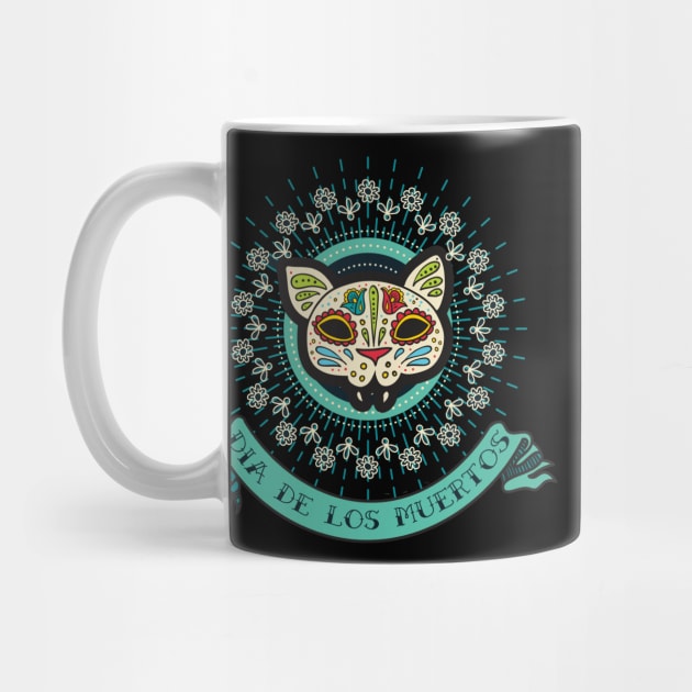Day of the Dead Cat Skull with Flowers by HolidayBug